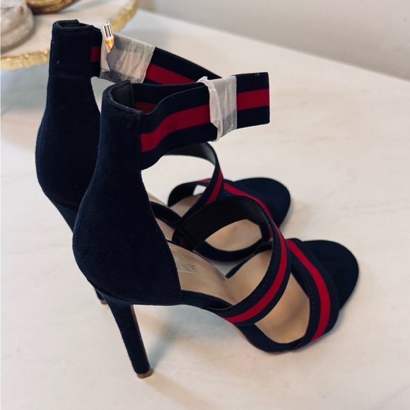 Bella Marie Red and Blue Striped Heels - Picture 2 of 8